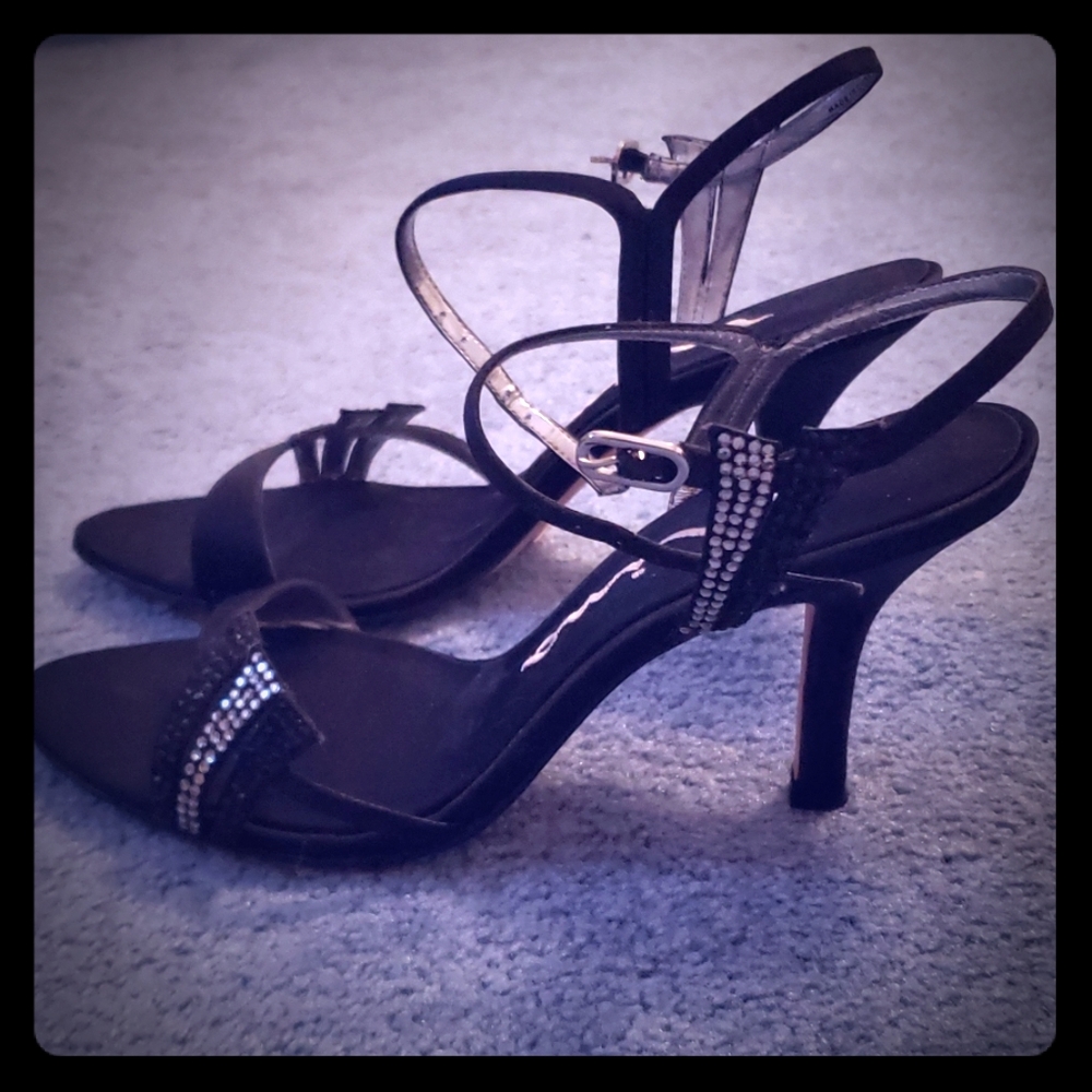 Nina Black Satin Sandals